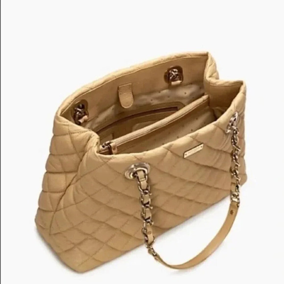 Kate Spade Camel Quilted Leather Gold Coast Maryanne Large Tote Cashew  Tan - Picture 3 of 9